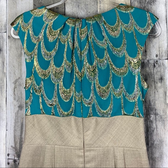 Trina Turk Peacock Metallic Sheath Dress Size 6 - Picture 5 of 8